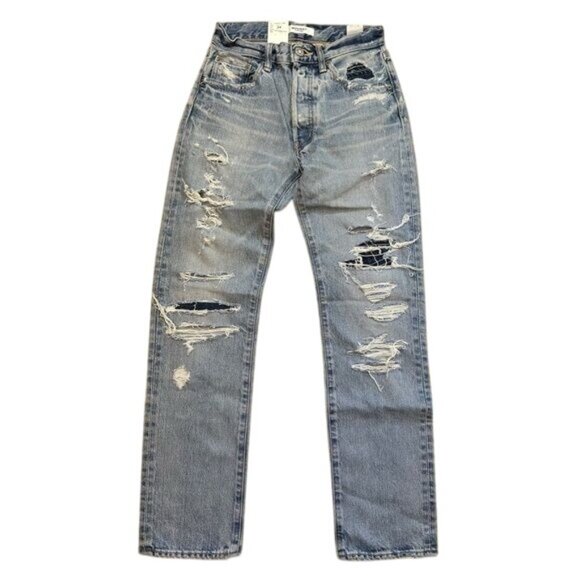 Moussy Vintage Jones Destroyed Straight Jean in Light Blue - Picture 1 of 6